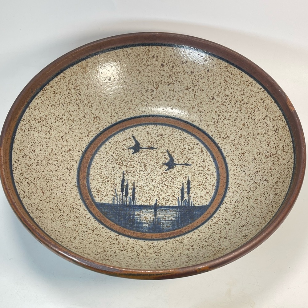 Vince Pitelka Signed Studio Art Pottery Hand Painted Geese Large Bowl